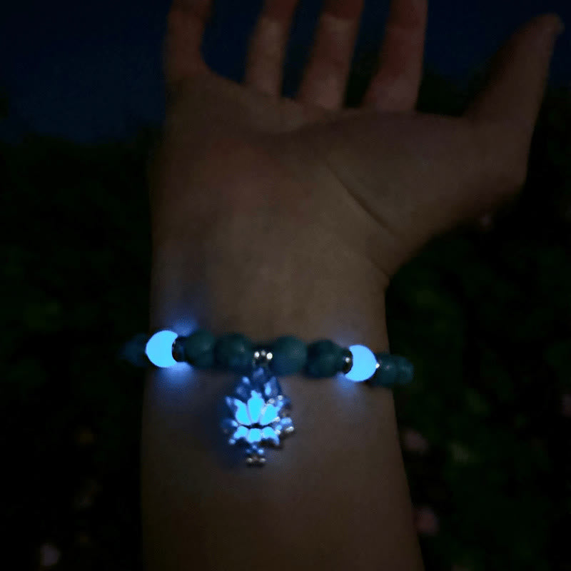 Wear FengShui Tibetan Turquoise Glowstone Luminous Bead Lotus Protection Bracelet