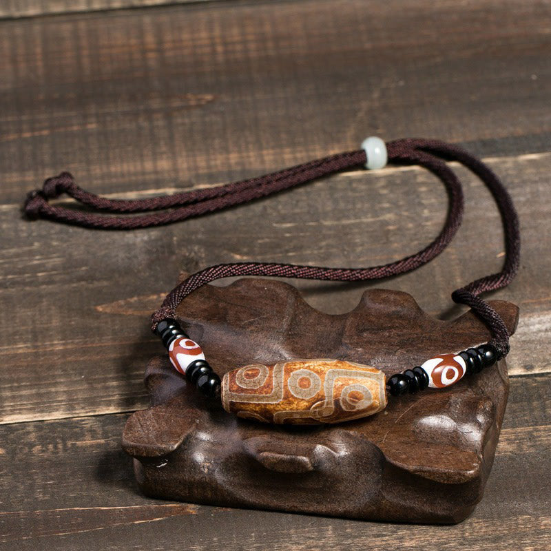 Wear FengShui Tibetan Nine-Eye Dzi Bead Protection String Necklace