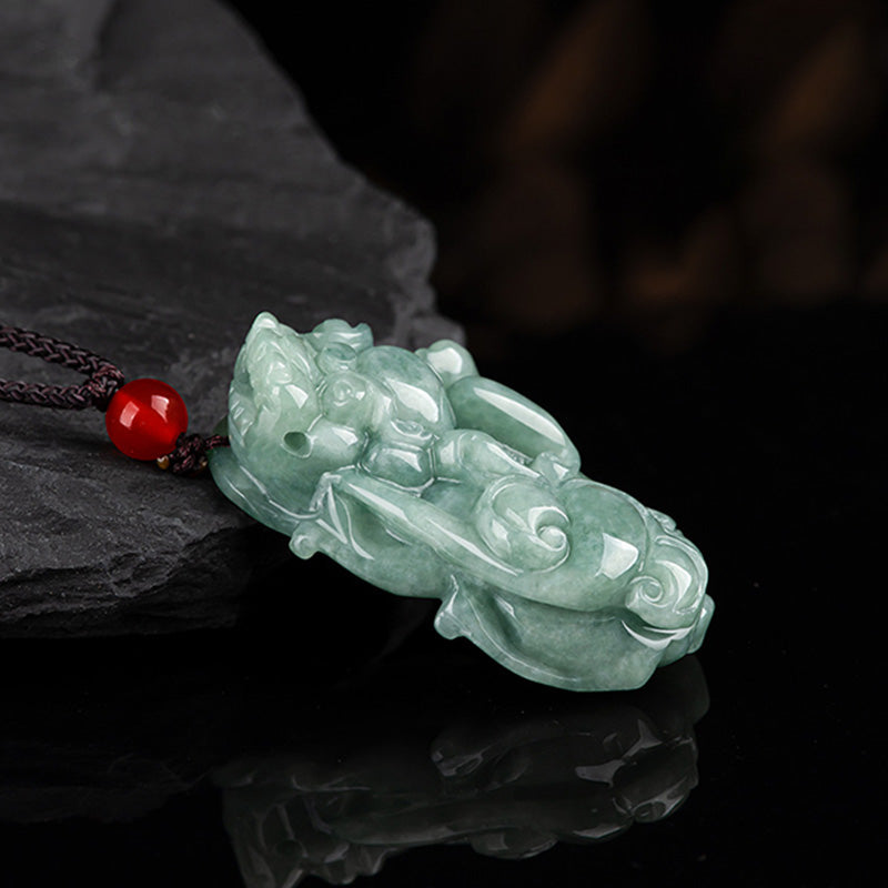Wear FengShui Jade PiXiu Wealth Luck String Necklace Pendant