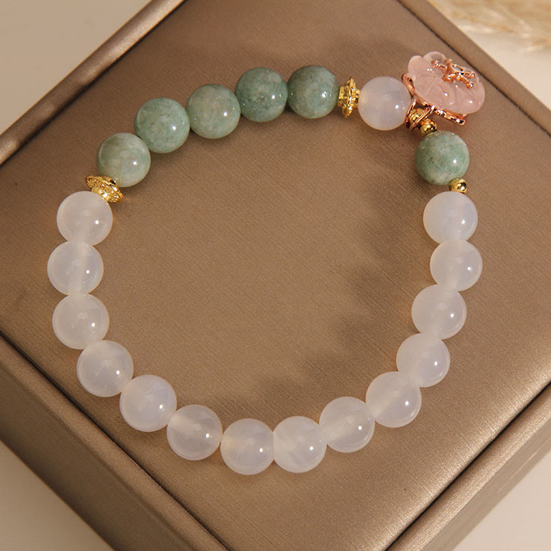 Wear FengShui White Agate Jade Flower Charm Luck Protection Bracelet