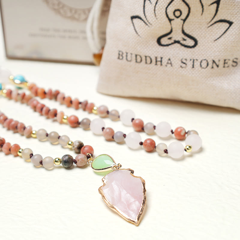 Wear FengShui Natural Rose Quartz Crystal Stone Healing Arrowhead Necklace Pendant