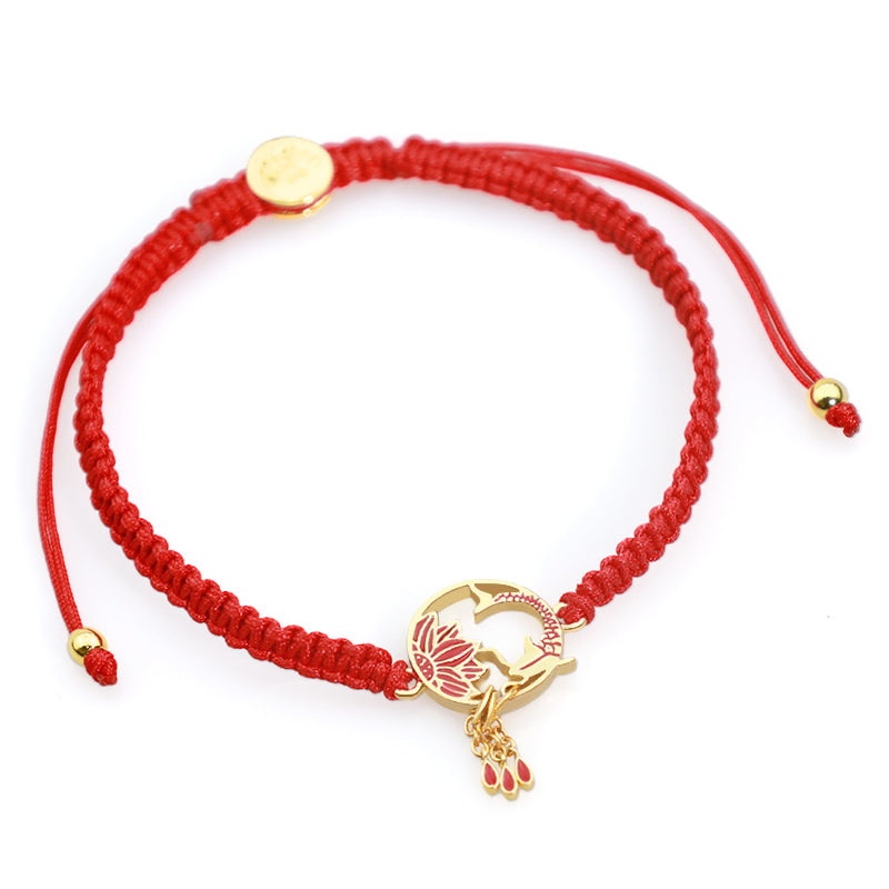 Wear FengShui Tibetan Handmade Lotus Koi Fish Lucky Red String Bracelet