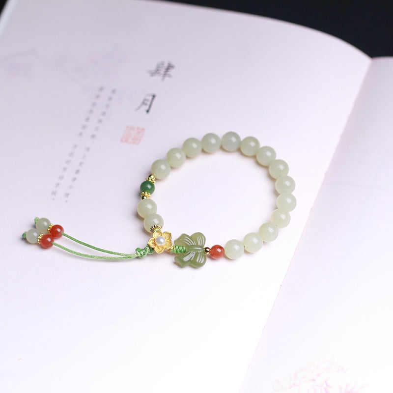 Wear FengShui 925 Sterling Silver Jade Luck Flower Butterfly Bracelet