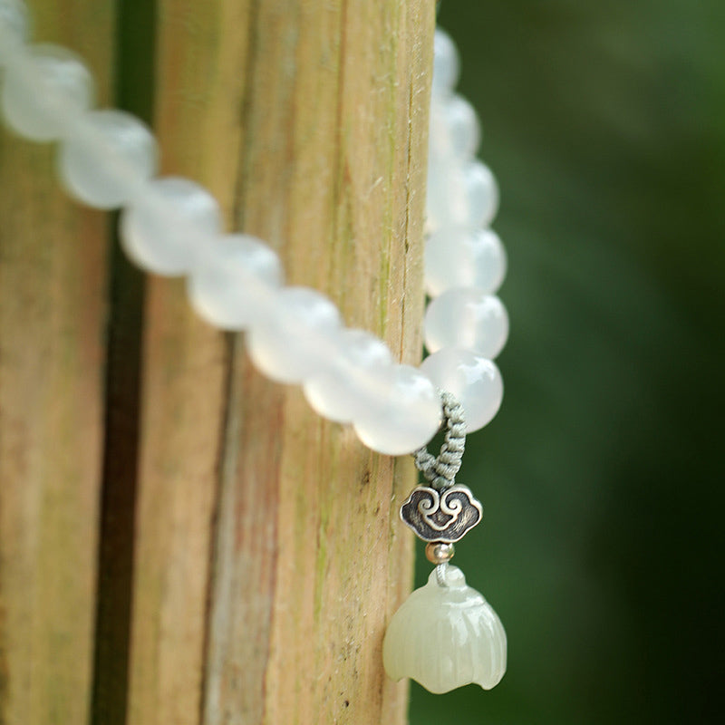 Wear FengShui White Agate Jade Lotus Protection Bracelet