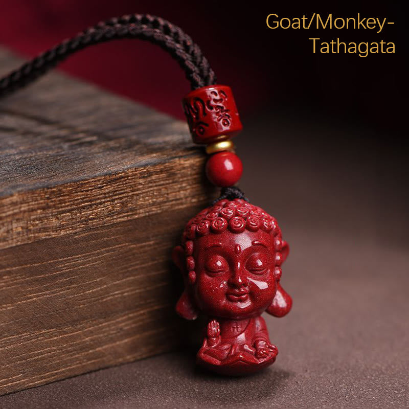 Wear FengShui Chinese Zodiac Natal Buddha Natural Cinnabar Amulet Keep Away Evil Spirits Necklace Pendant