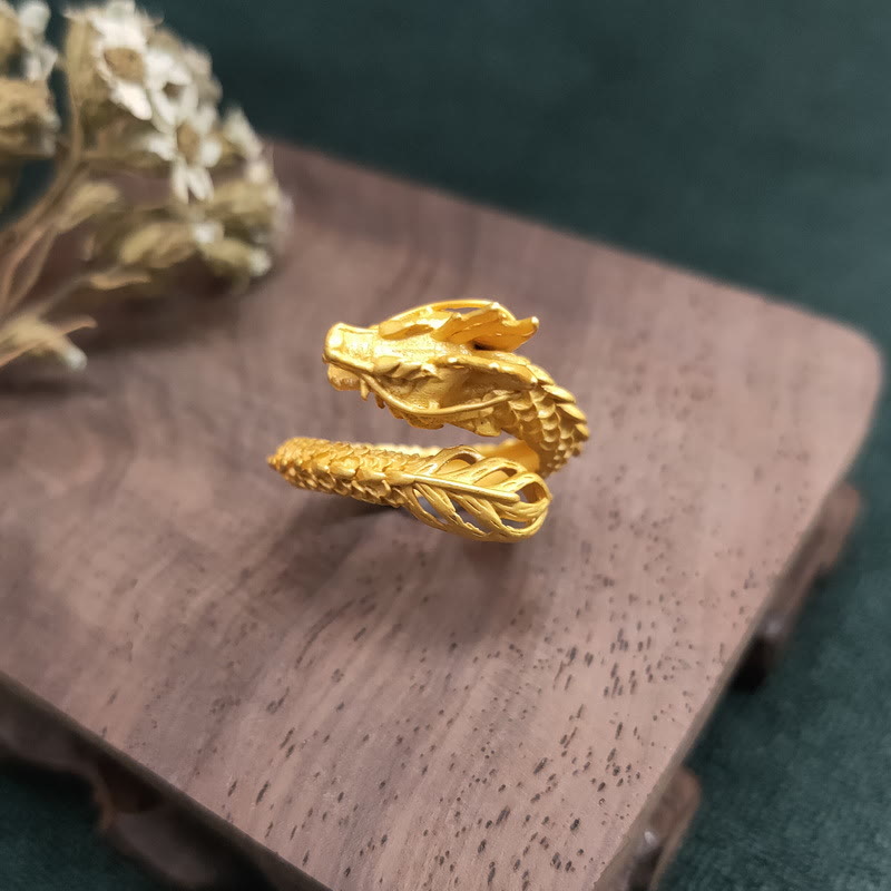 Wear FengShui Golden Dragon Success Strength Ring