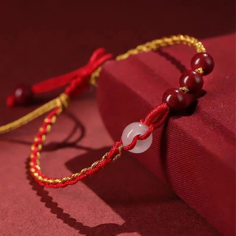 Wear FengShui Natural Cinnabar Jade Peace Buckle Blessing Bracelet