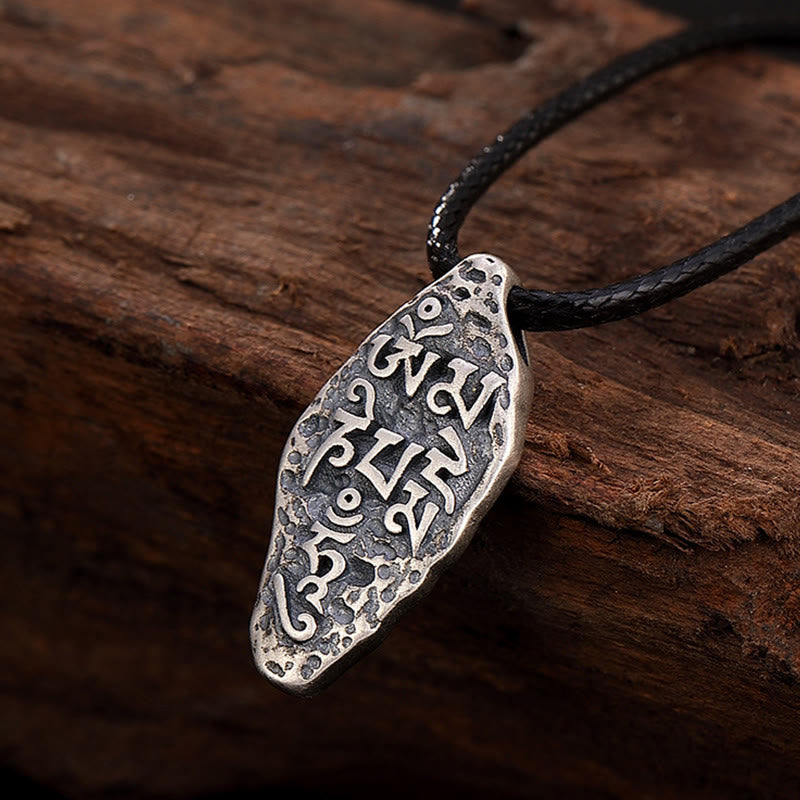 Wear FengShui Tibetan 925 Sterling Silver Om Mani Padme Hum Dorje Vajra Engraved Strength Necklace Pendant