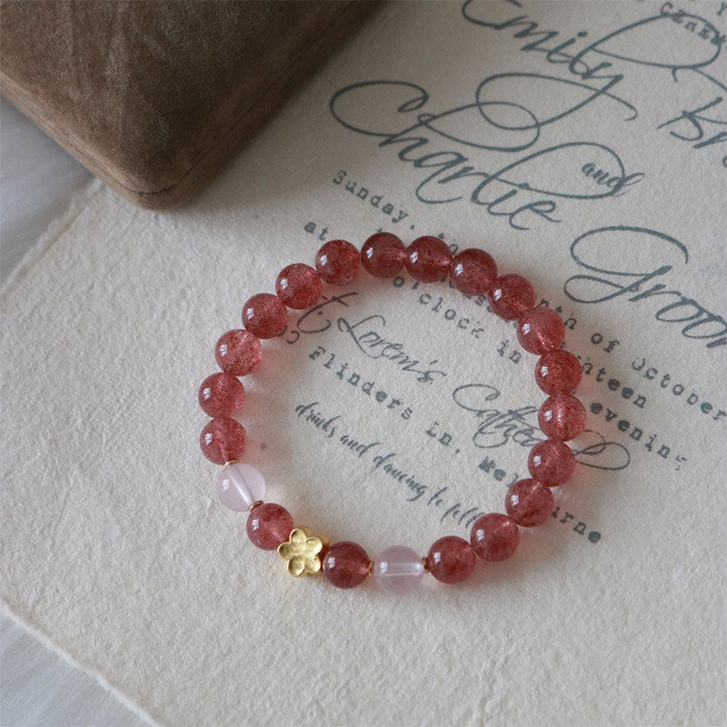 Wear FengShui Natural Strawberry Quartz Peach Blossom PiXiu Attract Fortune Healing Bracelet