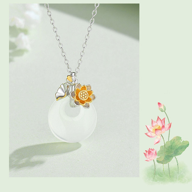 Wear FengShui 925 Sterling Silver Round Chalcedony Twelve Months Flower Harmony Necklace Pendant