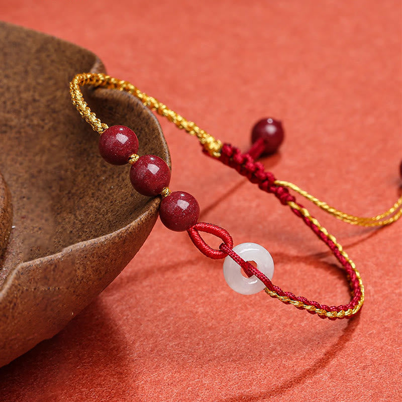 Wear FengShui Natural Cinnabar Jade Peace Buckle Blessing Bracelet