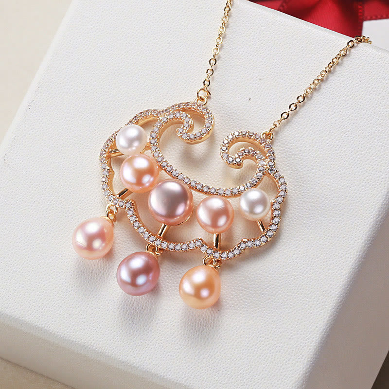 Wear FengShui 18K Gold Plated Natural Pearl Chinese Lock Charm Sincerity Necklace Pendant