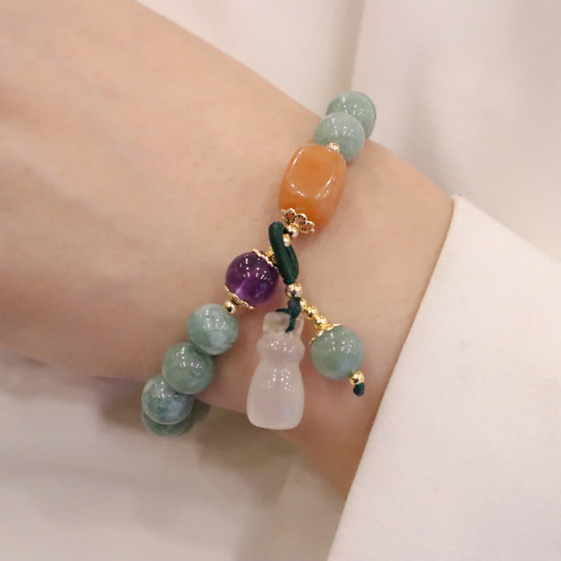 Wear FengShui Cyan Jade Lotus Pumpkin Wish Peace Buckle Amethyst Crystal Healing Bracelet