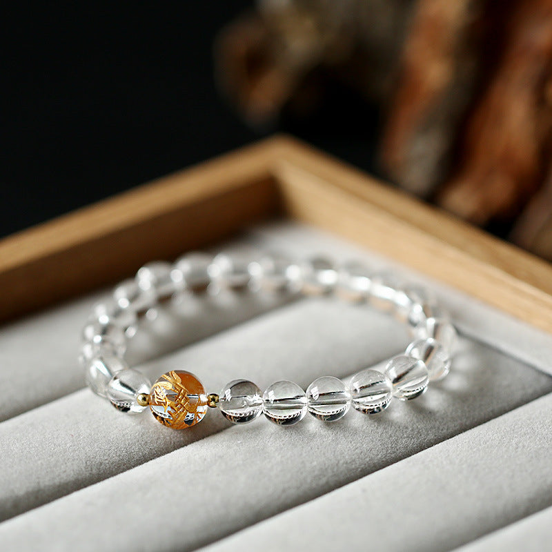 Wear FengShui Natural Black Obsidian White Crystal Black Onyx Dragon Strength Bracelet