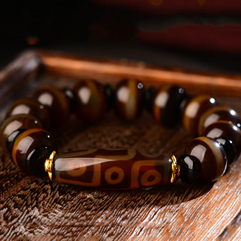 Wear FengShui Tibetan Natural Nine-Eye Dzi Bead Agate Wealth Blessings Bracelet