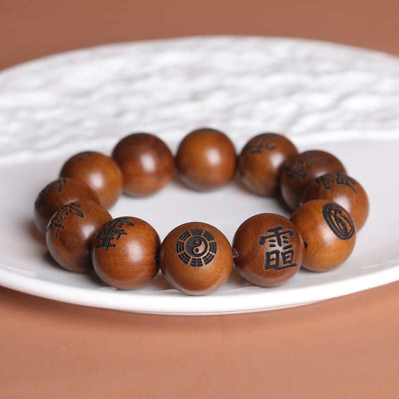 Wear FengShui Lightning Struck Jujube Wood Yin Yang Bagua Taoist Taboo Characters Engraved Protection Bracelet