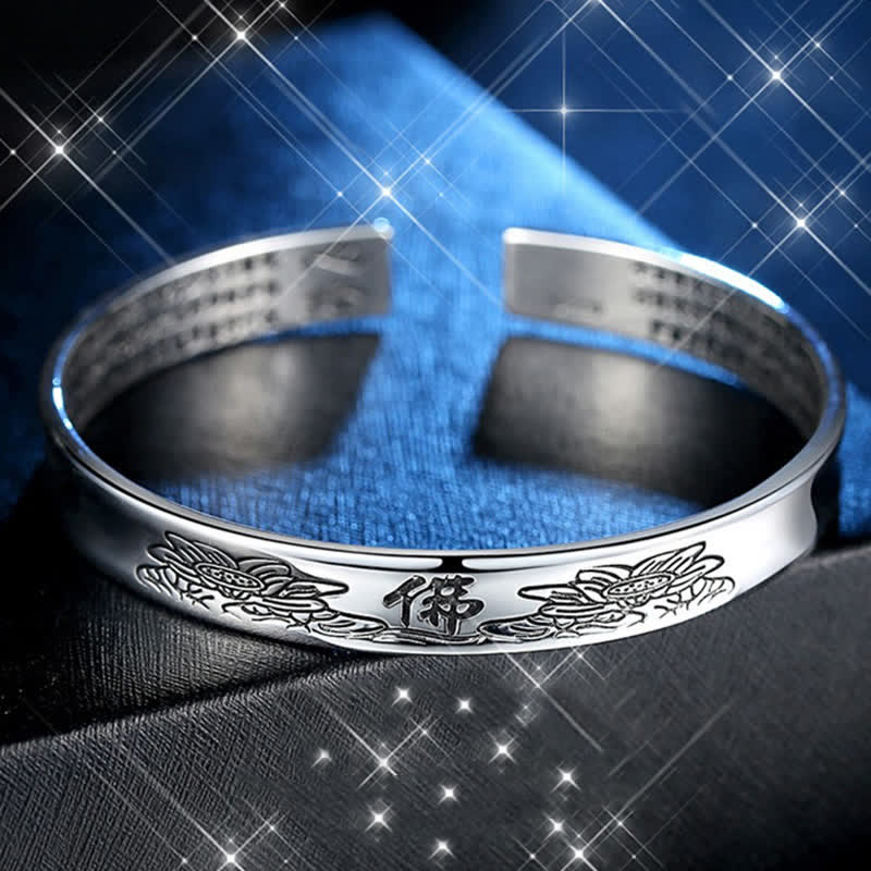 Wear FengShui Heart Sutra Mantra Lotus Peace Copper Cuff Bracelet Bangle