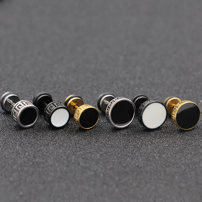 Wear FengShui Cool Men Titanium Steel Balance Round Stud Earrings