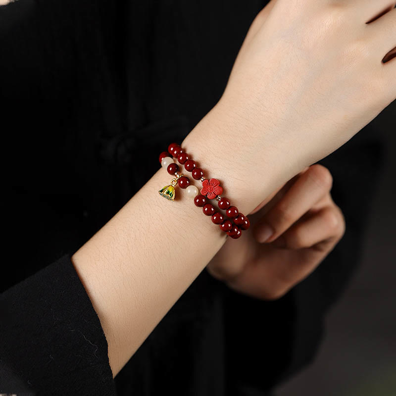 Wear FengShui Cinnabar Lotus Charm Double Wrap Blessing Bracelet