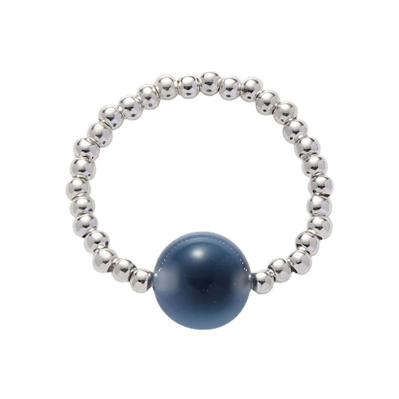 Wear FengShui 925 Sterling Silver Blue Candy Agate Healing Bead Ring