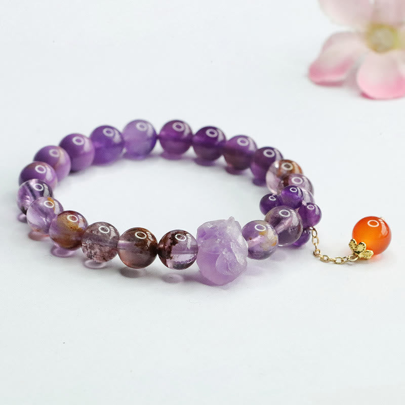 Wear FengShui Natural Amethyst Purple Phantom Gemstone Spiritual Awareness Bracelet