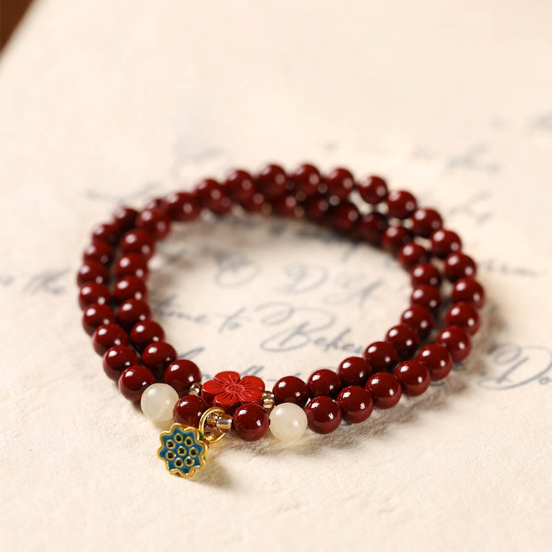 Wear FengShui Cinnabar Lotus Charm Double Wrap Blessing Bracelet