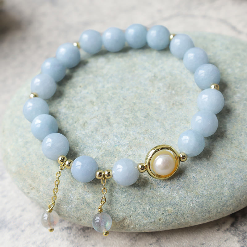 Wear FengShui Aquamarine Pearl Healing Moonstone Beads Charm Bracelet