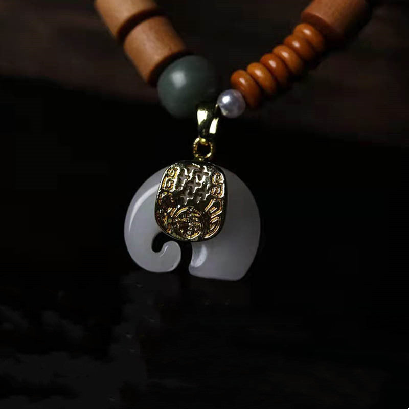 Wear FengShui Sandalwood Jade Elephant Protection Bracelet