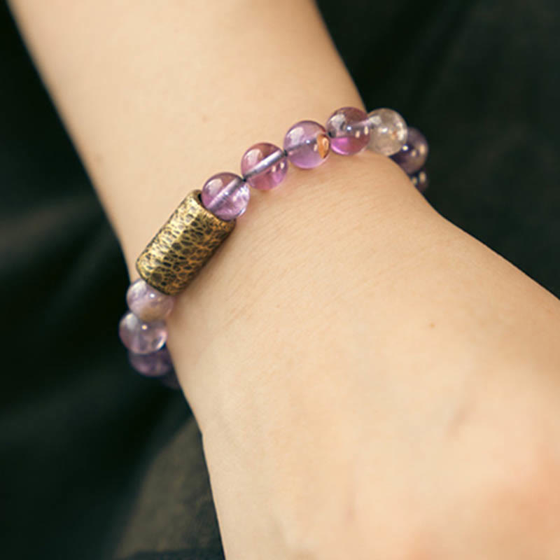 Wear FengShui White Crystal Red Hematoid Quartz Gold Rutilated Quartz Purple Phantom Protection Bracelet
