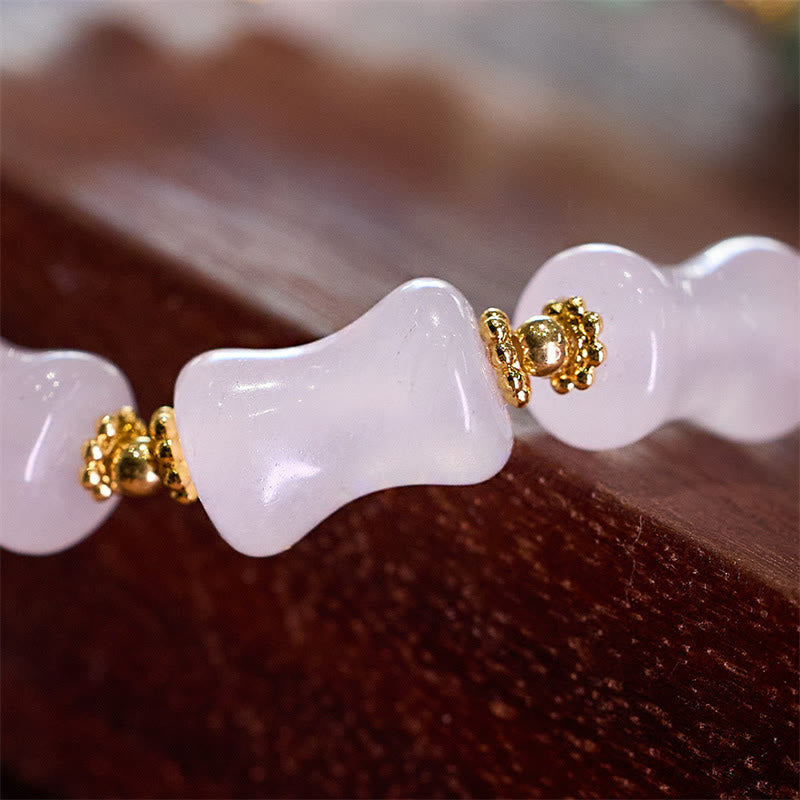 Wear FengShui Natural White Golden Silk Jade Bamboo Pattern Wealth Lucky Bag Fu Character Bracelet