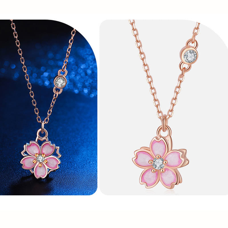 Wear FengShui 925 Sterling Silver Cherry Blossom Flower Rotatable Protection Necklace Pendant