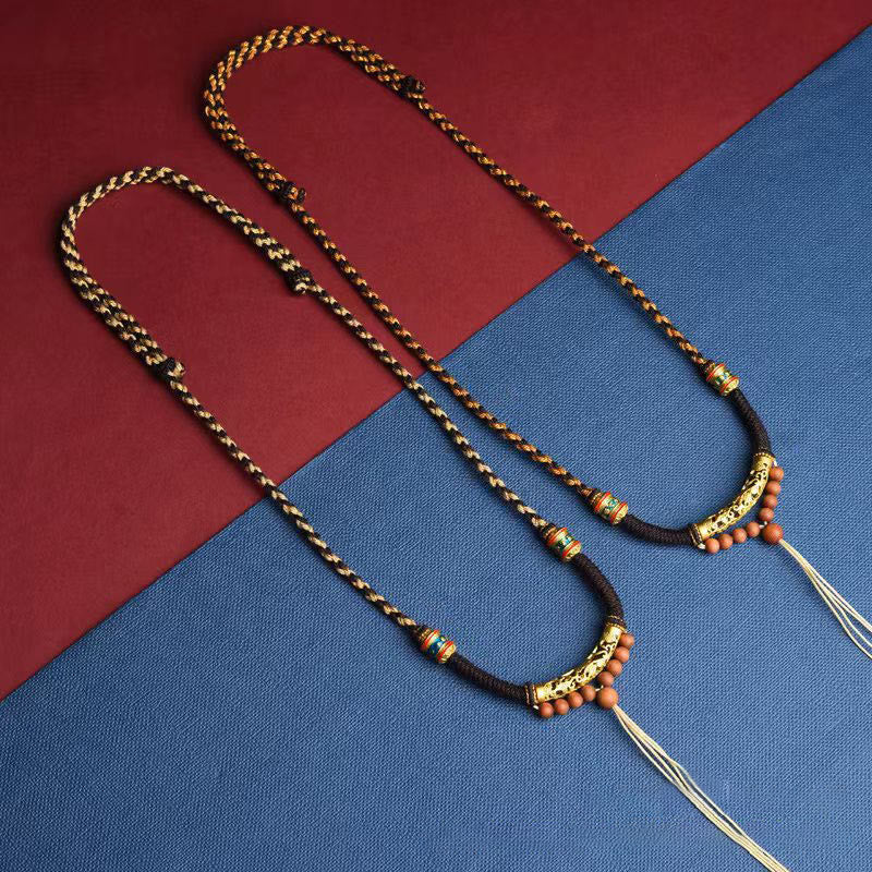 Wear FengShui Tibetan Handmade King Kong Knot Om Mani Padme Hum Prayer Wheel String Necklace Pendant