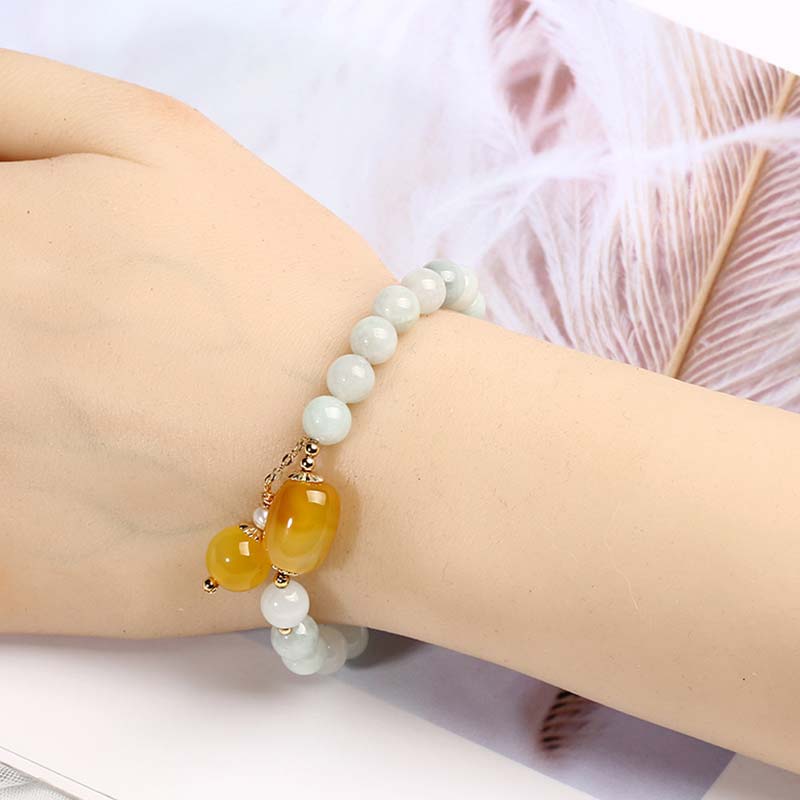 Wear FengShui Natural White Jade Agate Protection Bracelet