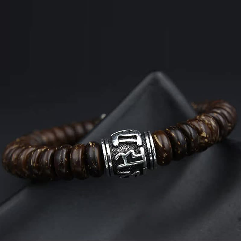 Wear FengShui Natural Tibetan Coconut Shell Om Mani Padme Hum Positive Bracelet