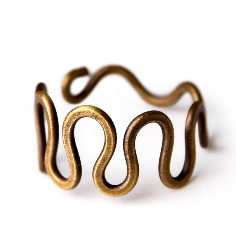 Wear FengShui Simple Curved Brass Design Copper Luck Wealth Adjustable Ring