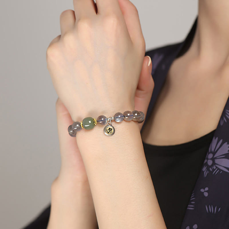 Wear FengShui Chinese Zodiac Natal Buddha 925 Sterling Silver Natural Moonstone Hetian Jade Positive Bracelet