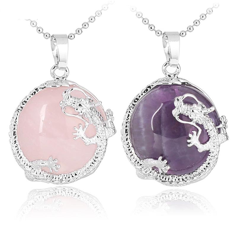 Wear FengShui Chinese Dragon Natural Quartz Crystal Healing Energy Necklace Pendant