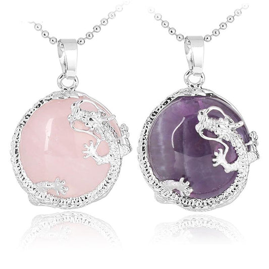 Wear FengShui Chinese Dragon Natural Quartz Crystal Healing Energy Necklace Pendant