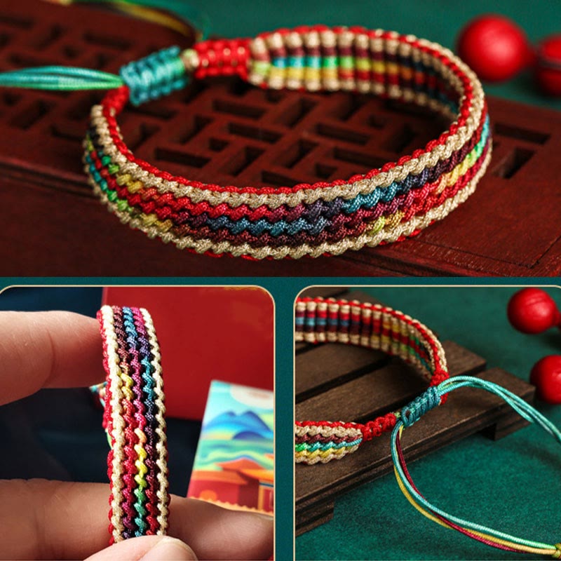 Wear FengShui Tibet Handmade Rainbow Multicolored Protection Braided String Bracelet