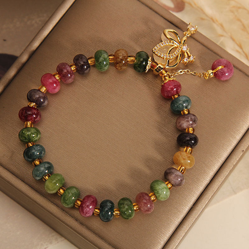 Wear FengShui Colorful Tourmaline Butterfly Charm Wisdom Bracelet