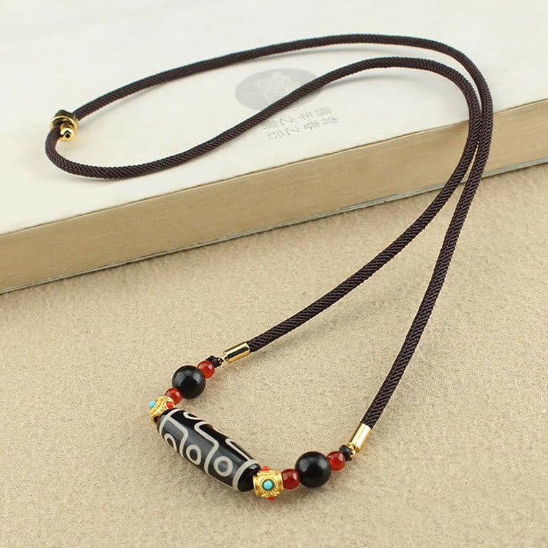 Wear FengShui Tibetan Nine-Eye Dzi Bead Protection Blessings String Necklace Pendant