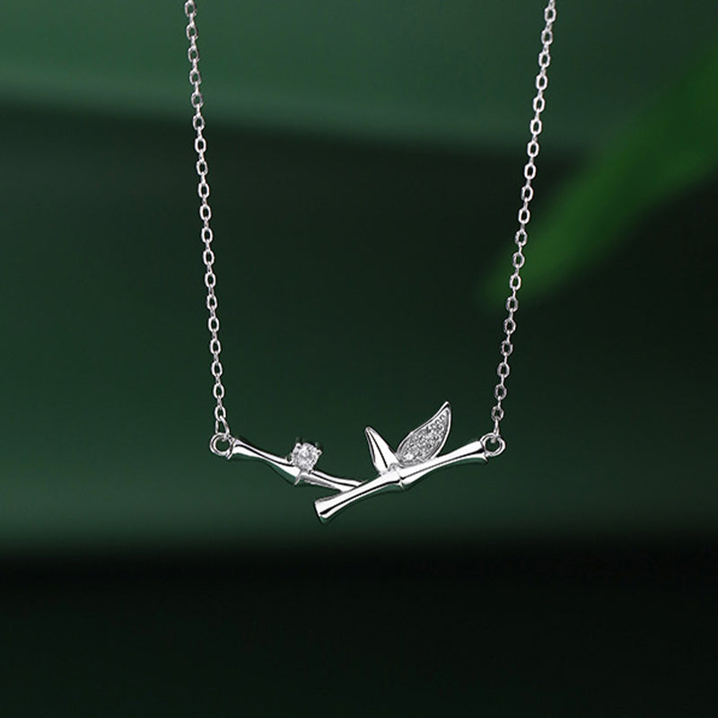 Wear FengShui Bamboo Leaf Design Copper Zircon Wealth Necklace Pendant
