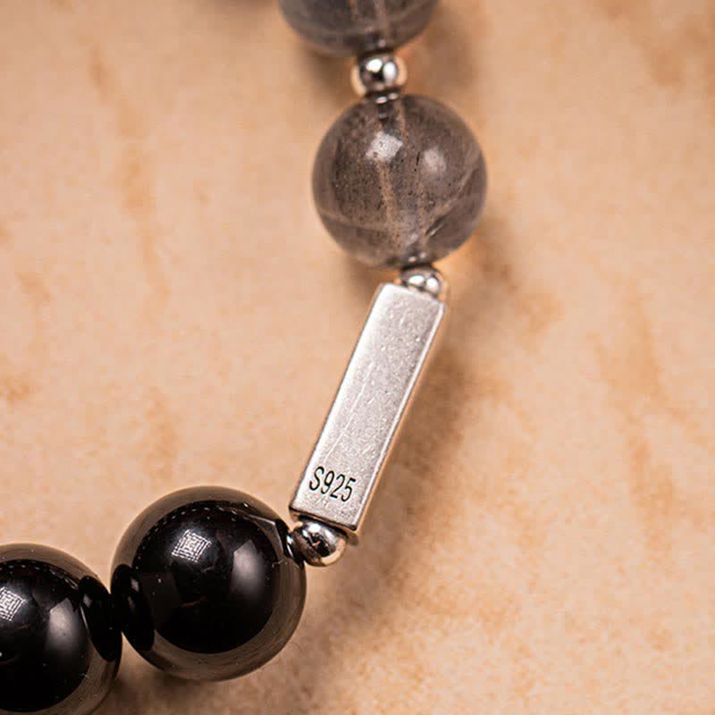 Wear FengShui 925 Sterling Silver Obsidian Moonstone Strength Couple Bracelet