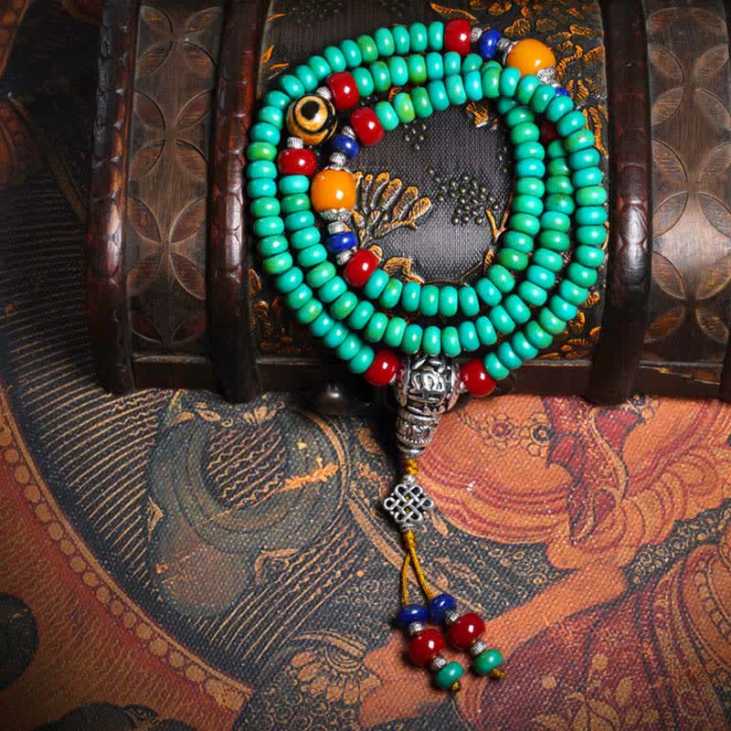 Wear FengShui 108 Mala Beads Tibetan Turquoise Dzi Bead Protection Bracelet