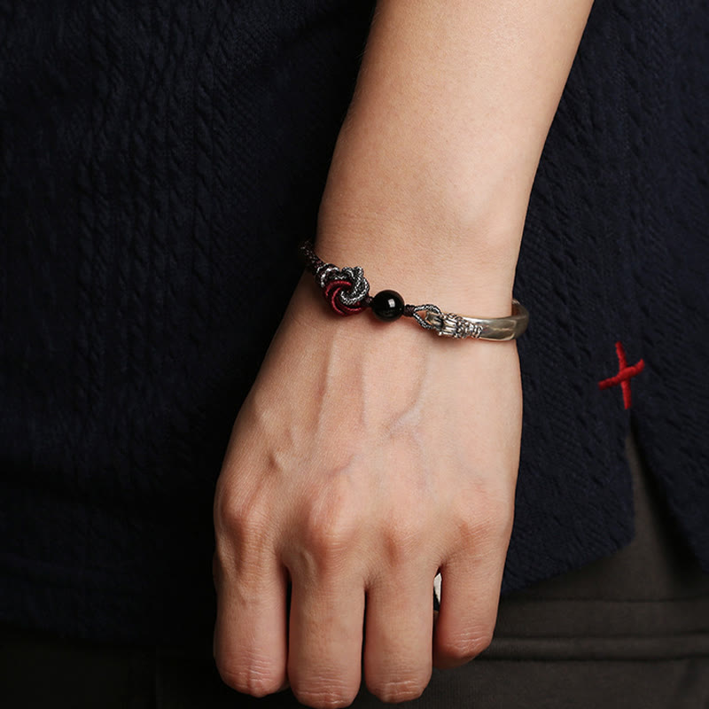 Wear FengShui 925 Sterling Silver Auspicious Dragon Success Handcrafted Braided Bracelet