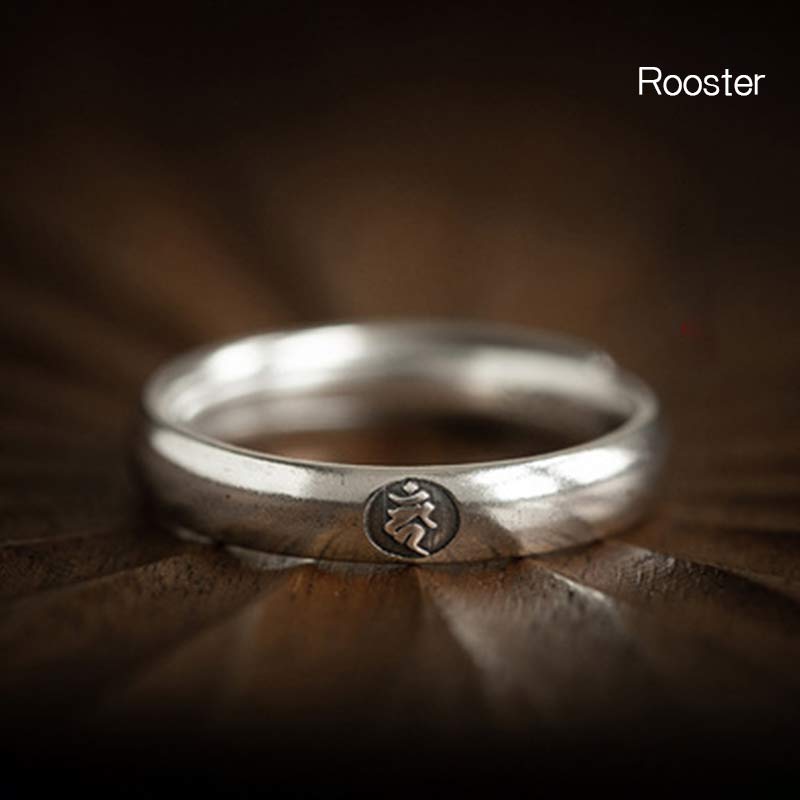 Wear FengShui 925 Sterling Silver Chinese Zodiac Natal Buddha Blessing Couple Ring