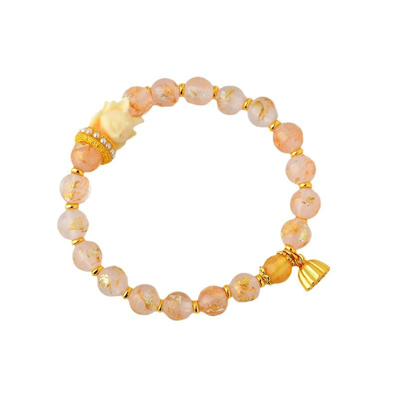 Wear FengShui Tibetan Incense Ash Liuli Glass Bead Lucky Nine Tailed Fox Lotus Charm Bracelet