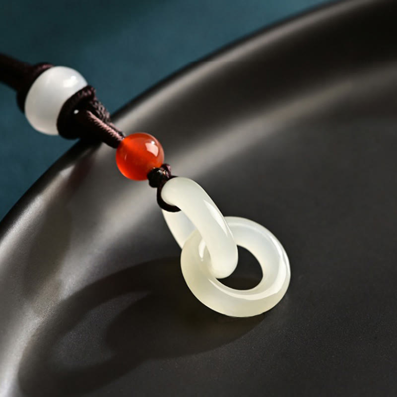 Wear FengShui Natural Hetian Cyan Jade White Jade Double Peace Buckle Success Necklace Pendant