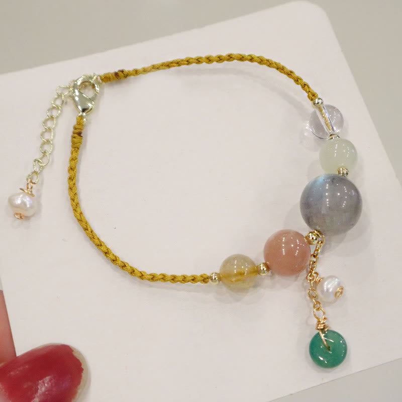 Wear FengShui Moonstone Sunstone Beads Peace Buckle Charm Healing Bracelet