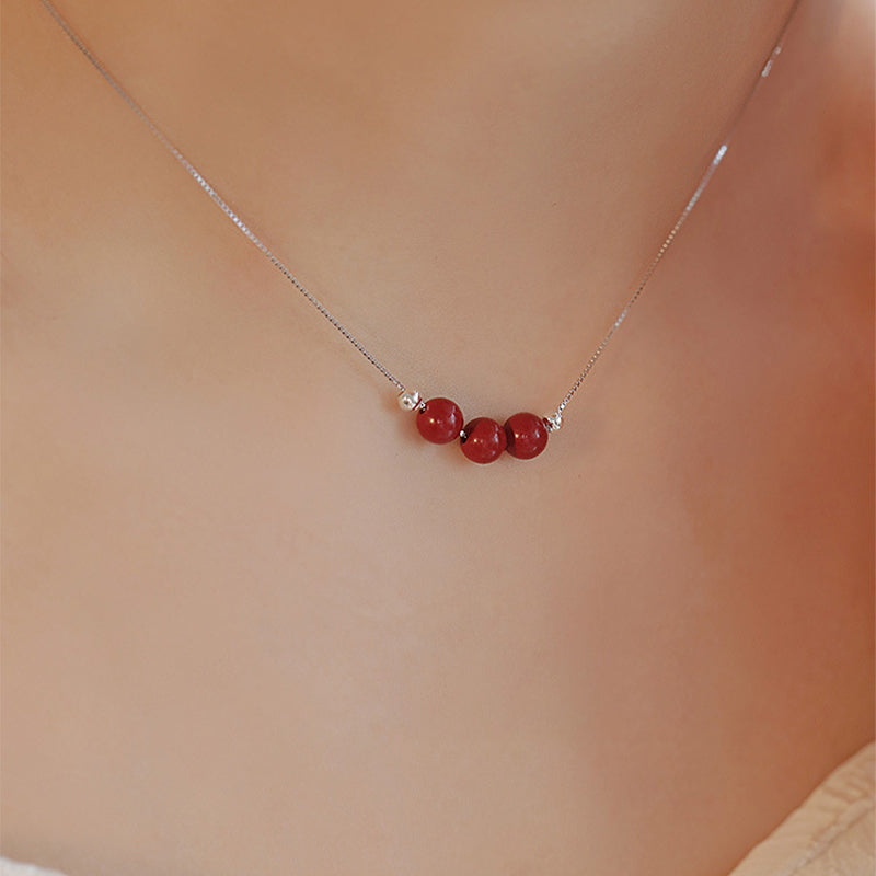Wear FengShui 925 Sterling Silver Cinnabar Bead Calm Blessing Necklace Pendant